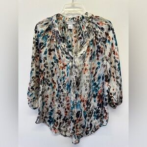 Rebecca Malone Multicolor Abstract Blouse 3/4 Sleeves Size Medium